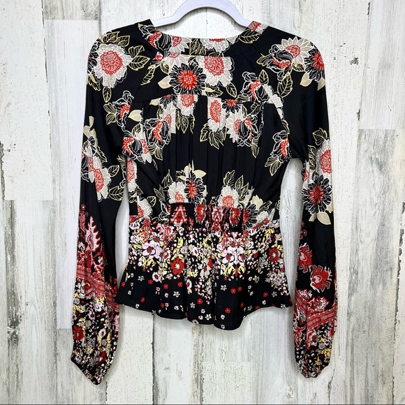 Free People Black/Floral Print Top - Picture 6 of 8